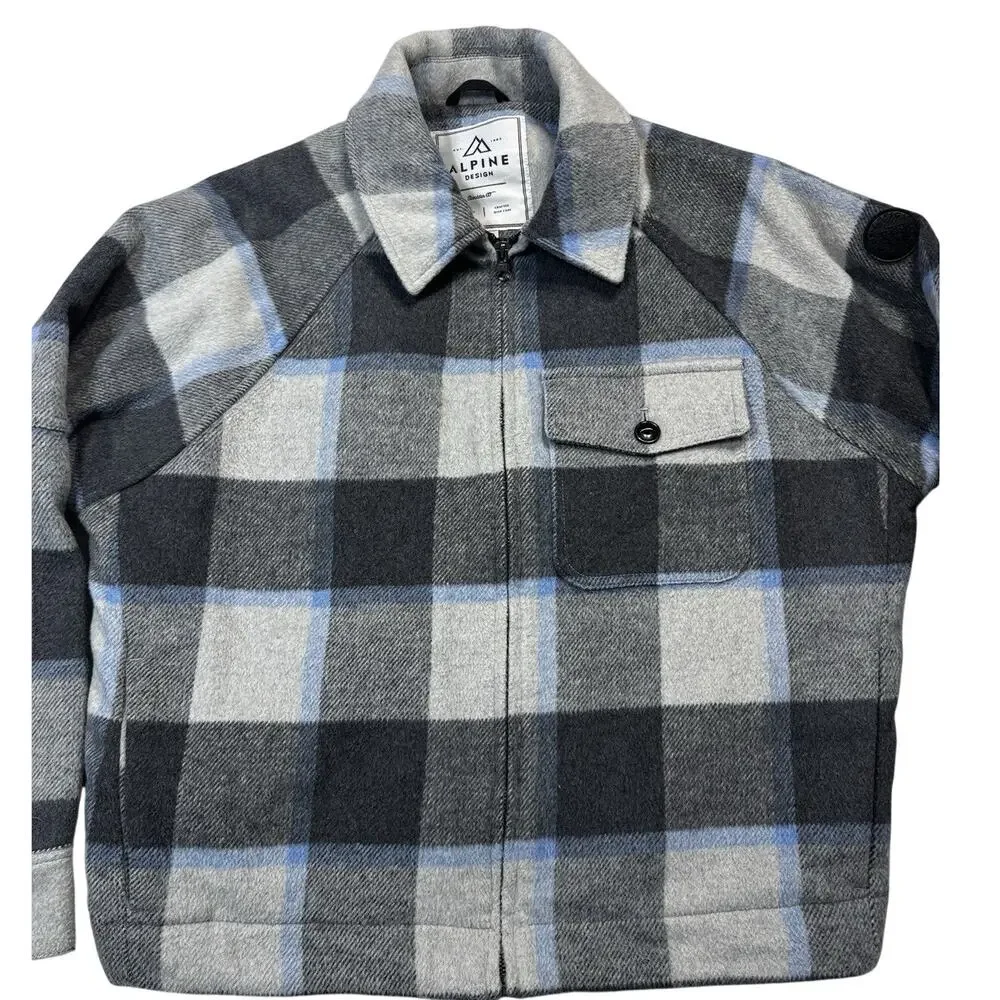 Alpine Design Wool Blend Plaid Jacket Medium M Blue Grey Buffalo Check Shacket